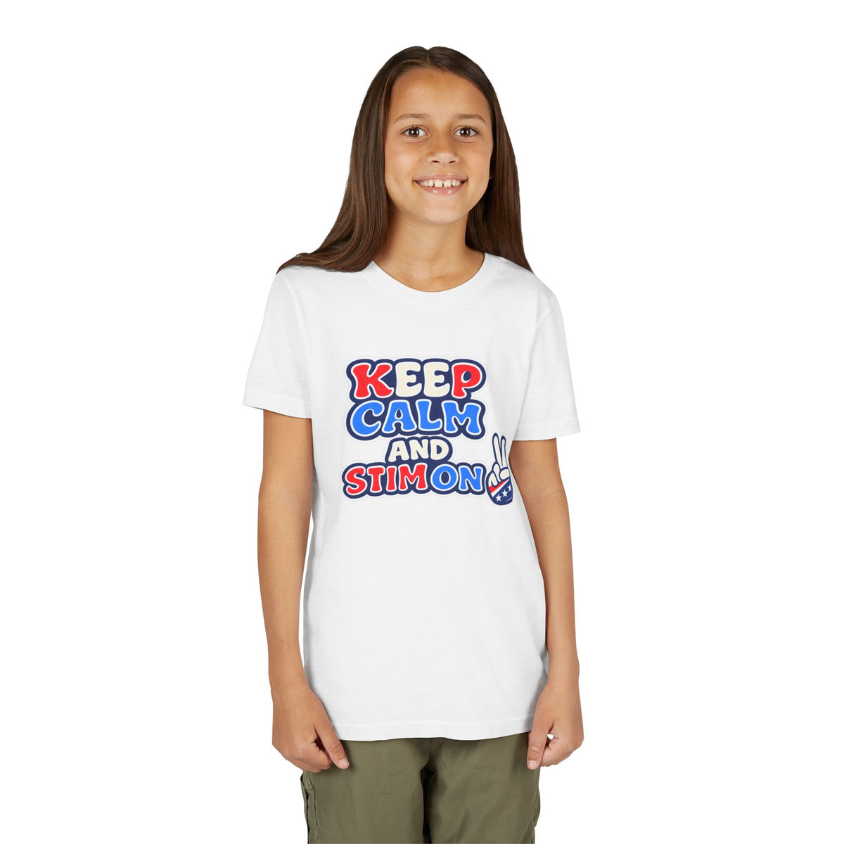 Keep Calm and Stim On Youth Shirt Autism Awareness T Shirt Peace Sign Tee Neurodivergent Kids Sensory Shirt Special Needs Gift