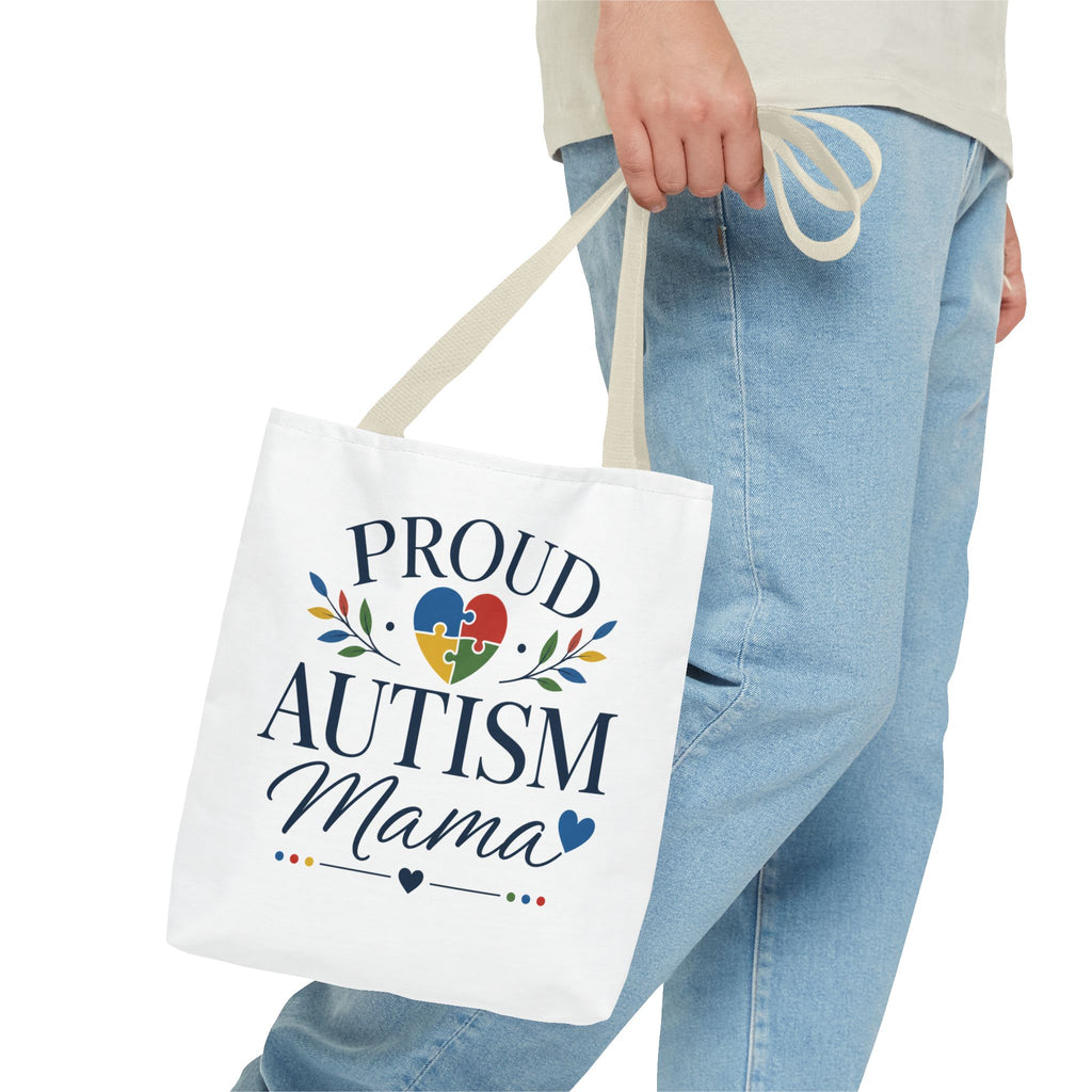 Proud Autism Mama Tote Bag | Puzzle Heart Support Awareness