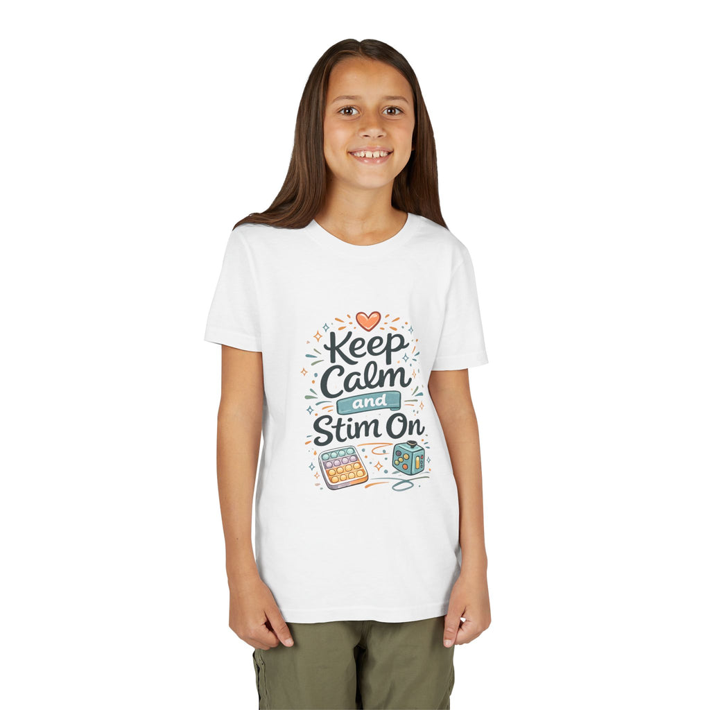 Keep Calm and Stim On Youth Shirt Autism Sensory T Shirt Neurodivergent Kids Tee Fidget Toy Gift Special Needs Awareness