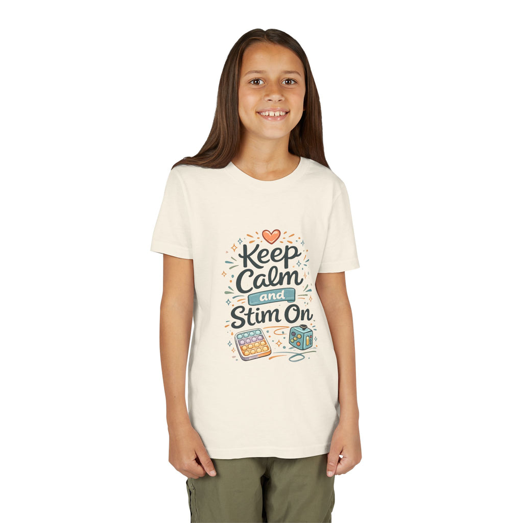 Keep Calm and Stim On Youth Shirt Autism Sensory T Shirt Neurodivergent Kids Tee Fidget Toy Gift Special Needs Awareness