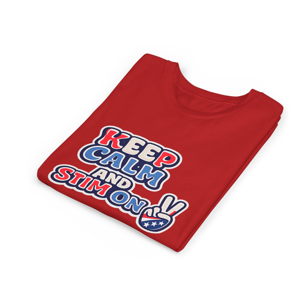 Keep Calm and Stim On Youth Shirt Autism Awareness T Shirt Peace Sign Tee Neurodivergent Kids Sensory Shirt Special Needs Gift