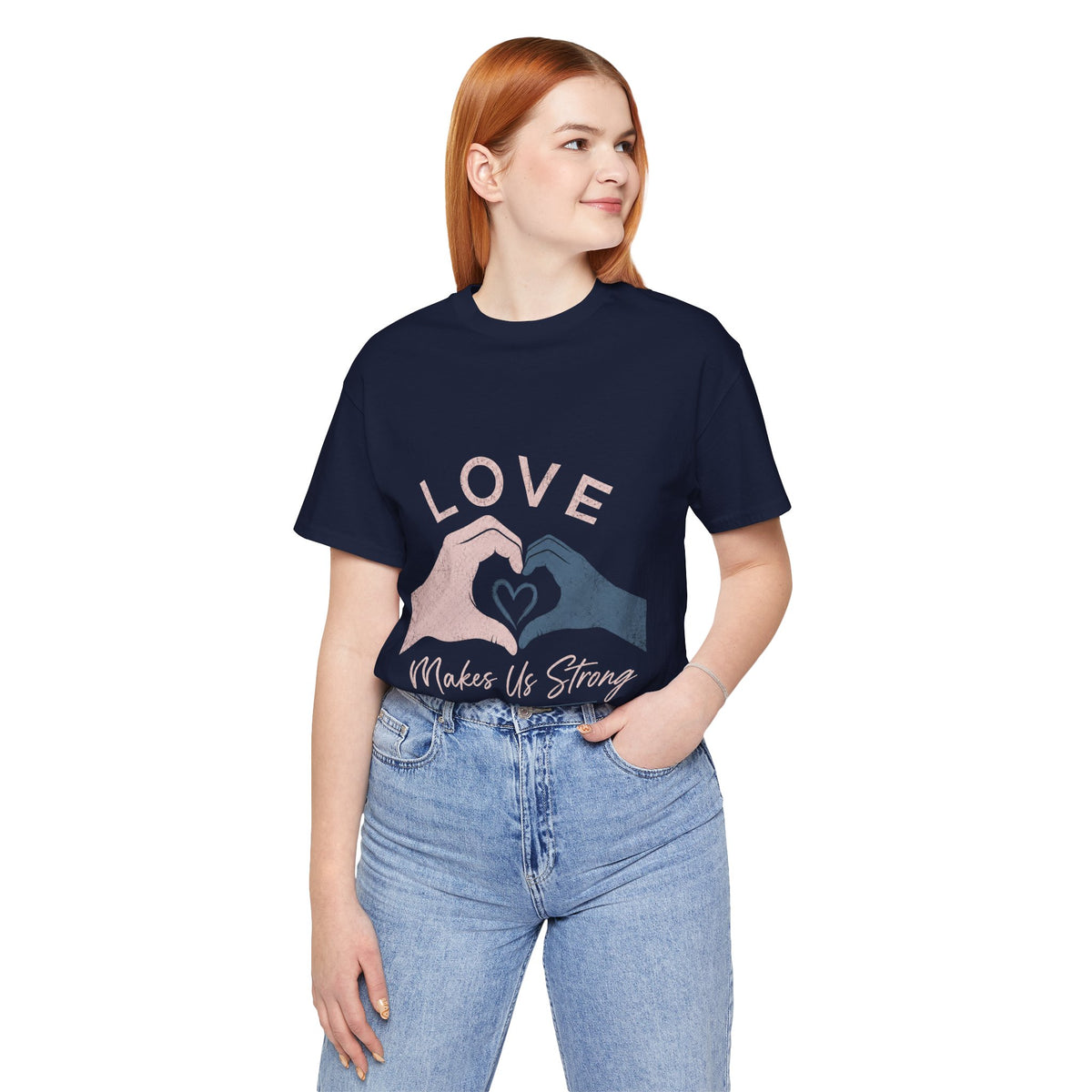 Love Makes Us Strong Autism Acceptance T-Shirt | Heart Hands Tee