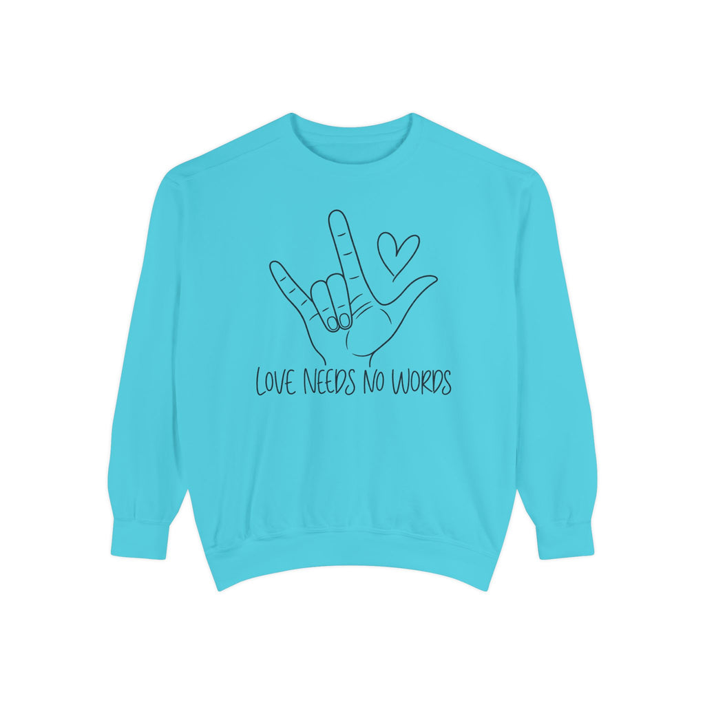 ASL Love Hand Sign Sweatshirt, Love Needs No Words Minimalist Line Art Hoodie, Autism Acceptance Sign Language Shirt, Nonverbal Gift