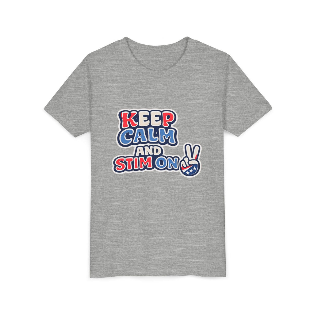 Keep Calm and Stim On Youth Shirt Autism Awareness T Shirt Peace Sign Tee Neurodivergent Kids Sensory Shirt Special Needs Gift