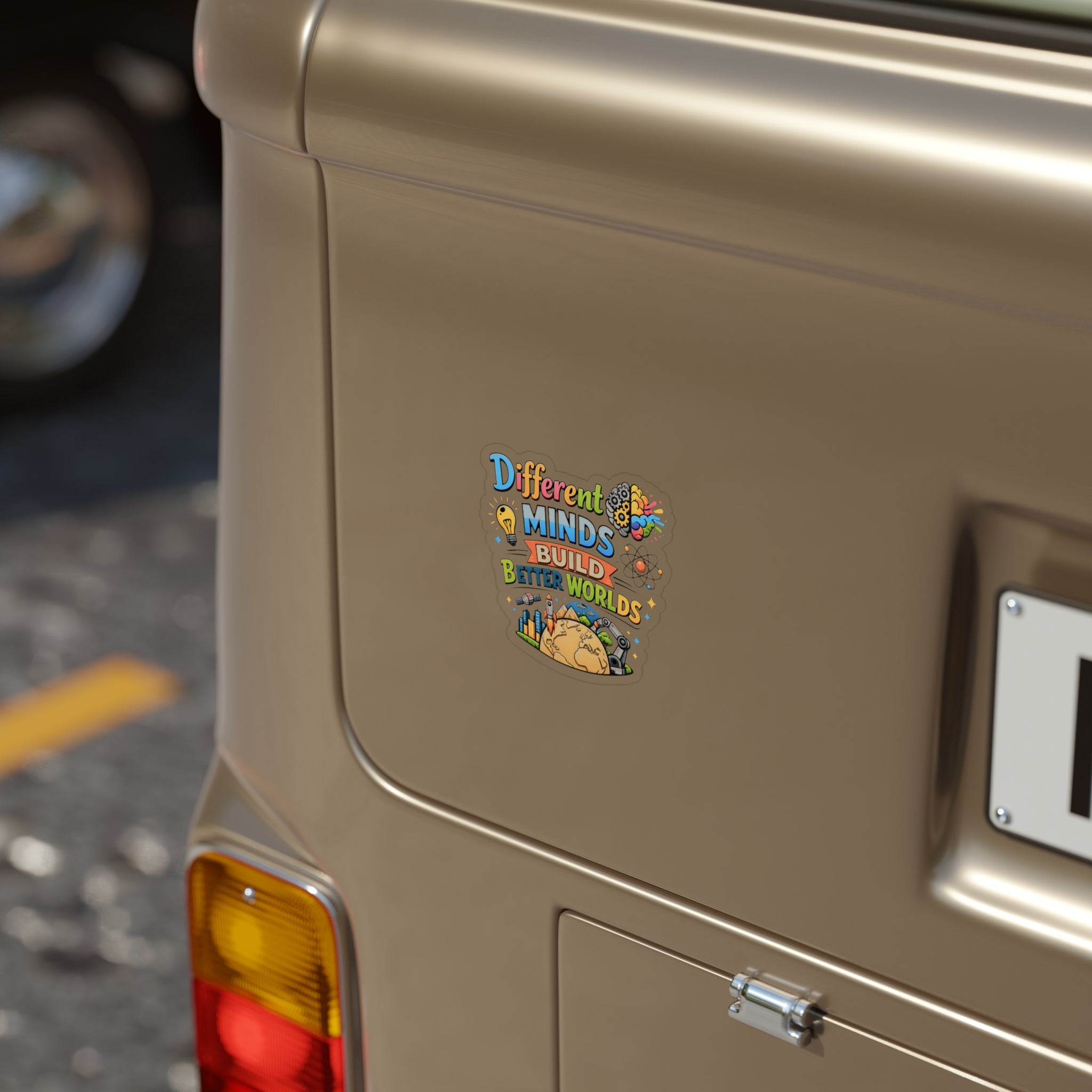 Different Minds Build Better Worlds Transparent Sticker | Outdoor Die-Cut
