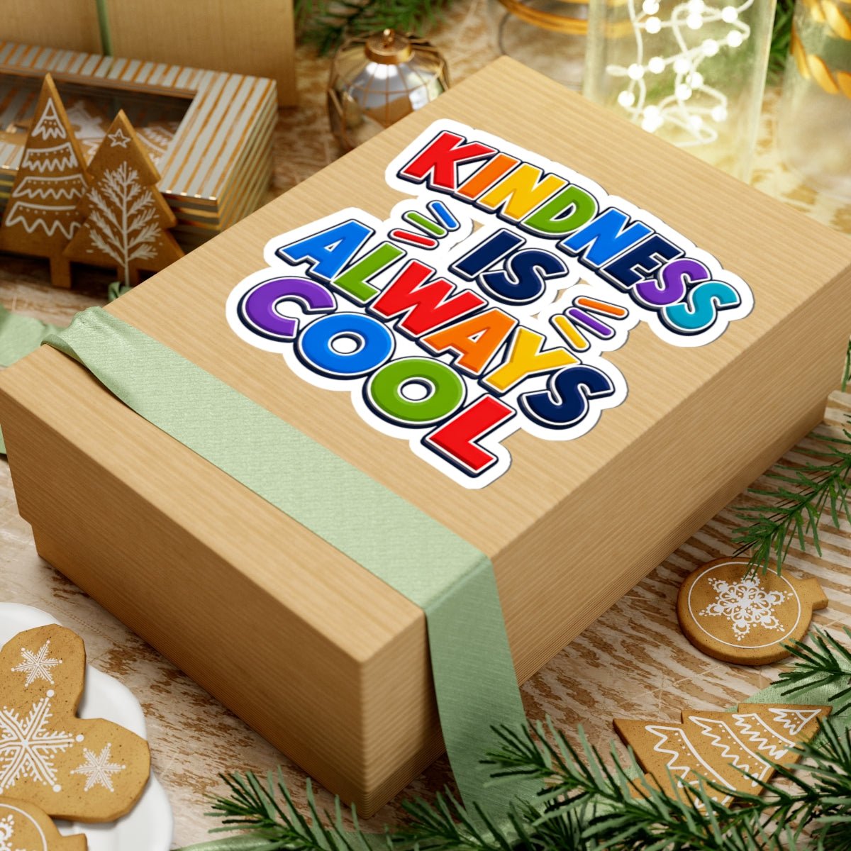 Kindness Is Always Cool Sticker | Rainbow Positive Phrase Kiss-Cut