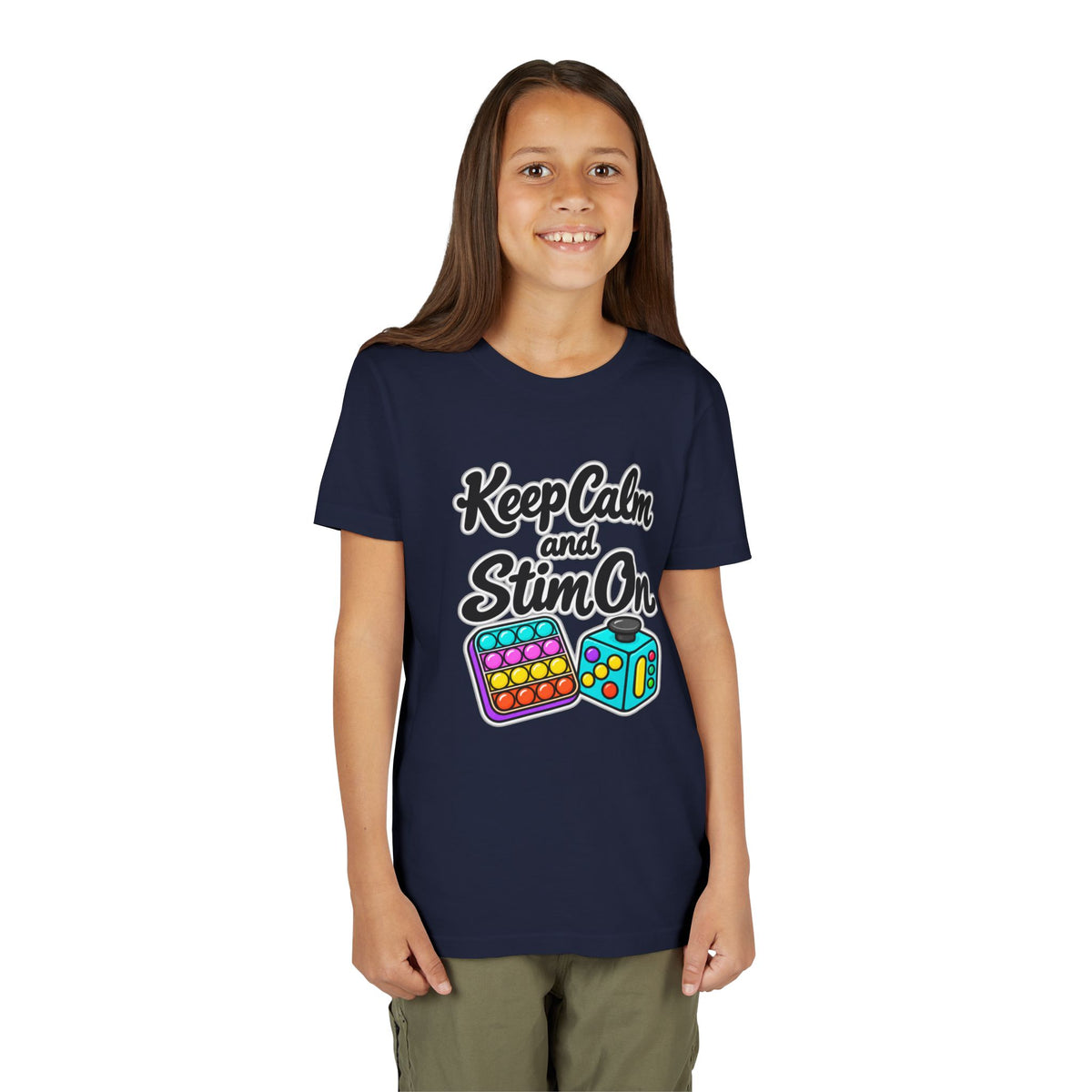 Keep Calm and Stim On Youth Shirt Autism Sensory T Shirt Neurodivergent Kids Tee Fidget Toy Gift Special Needs Awareness