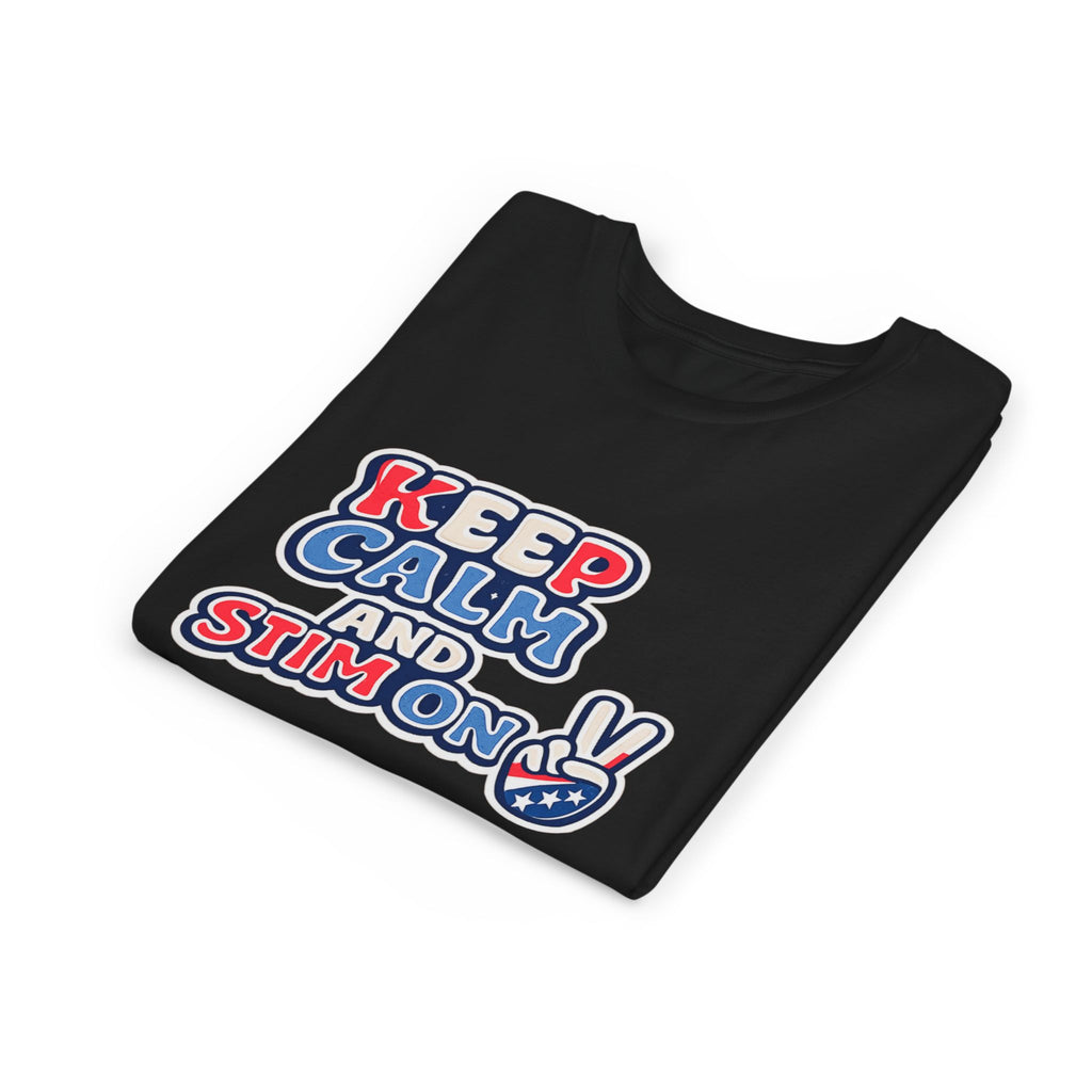 Keep Calm and Stim On Youth Shirt Autism Awareness T Shirt Peace Sign Tee Neurodivergent Kids Sensory Shirt Special Needs Gift