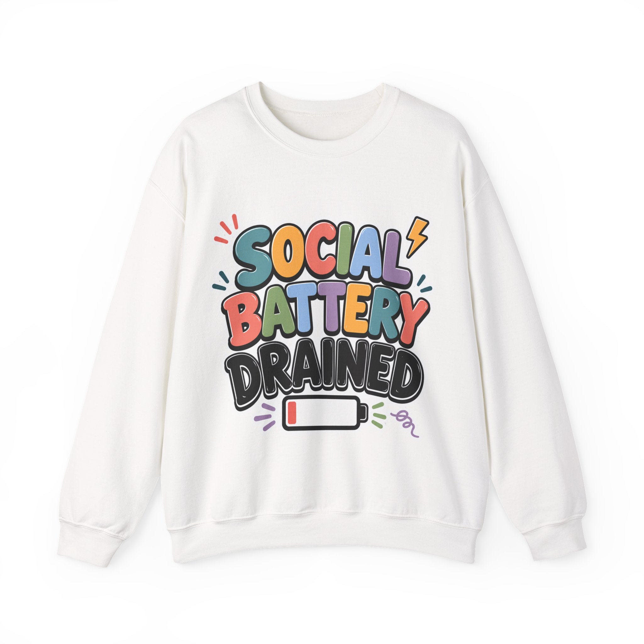 Social Battery Drained Crewneck Sweatshirt | Funny Introvert Sweatshirt | Low Battery Graphic Pullover | Mental Health Humor | Unisex Gift