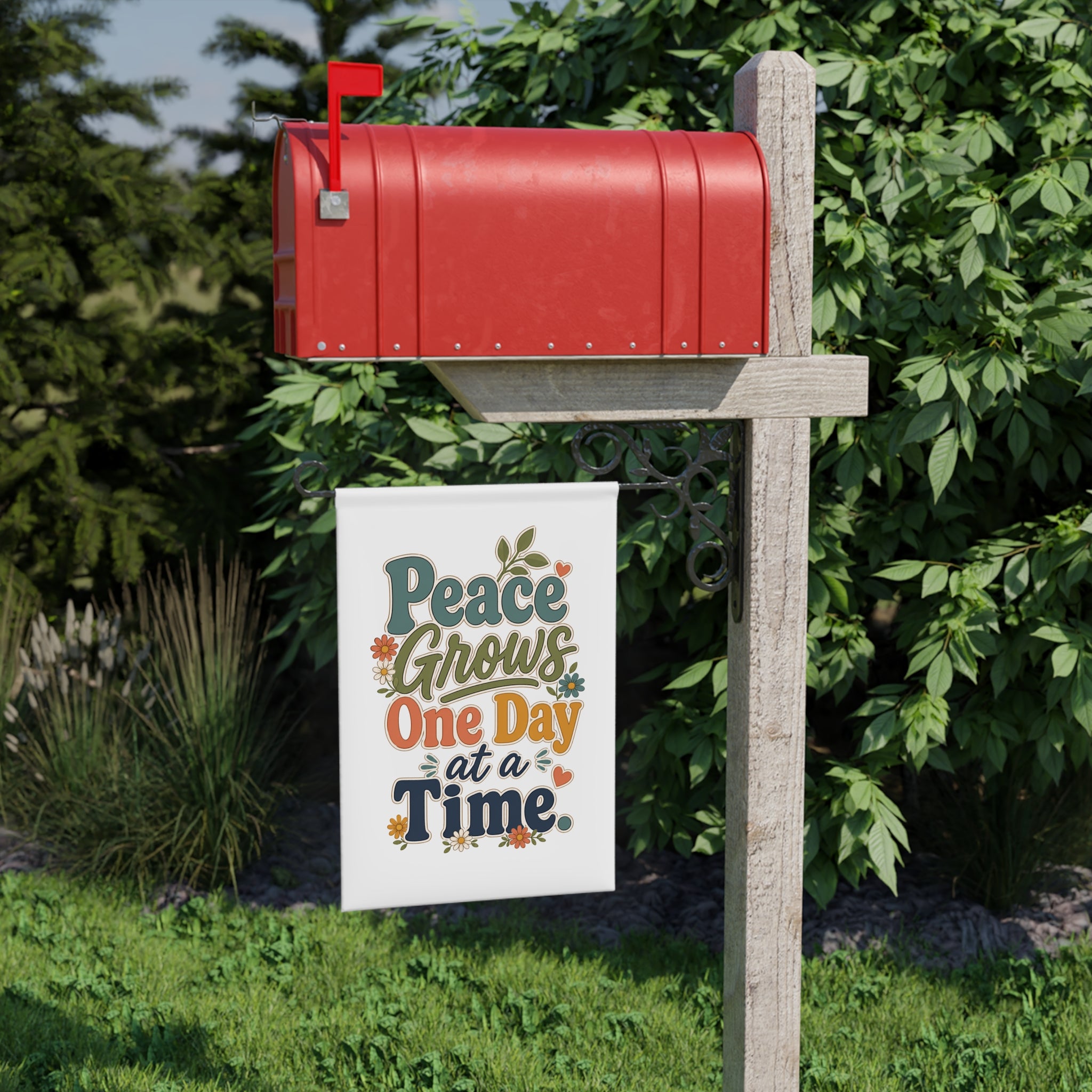 Peace Grows One Day at a Time Garden Banner | Floral Typography