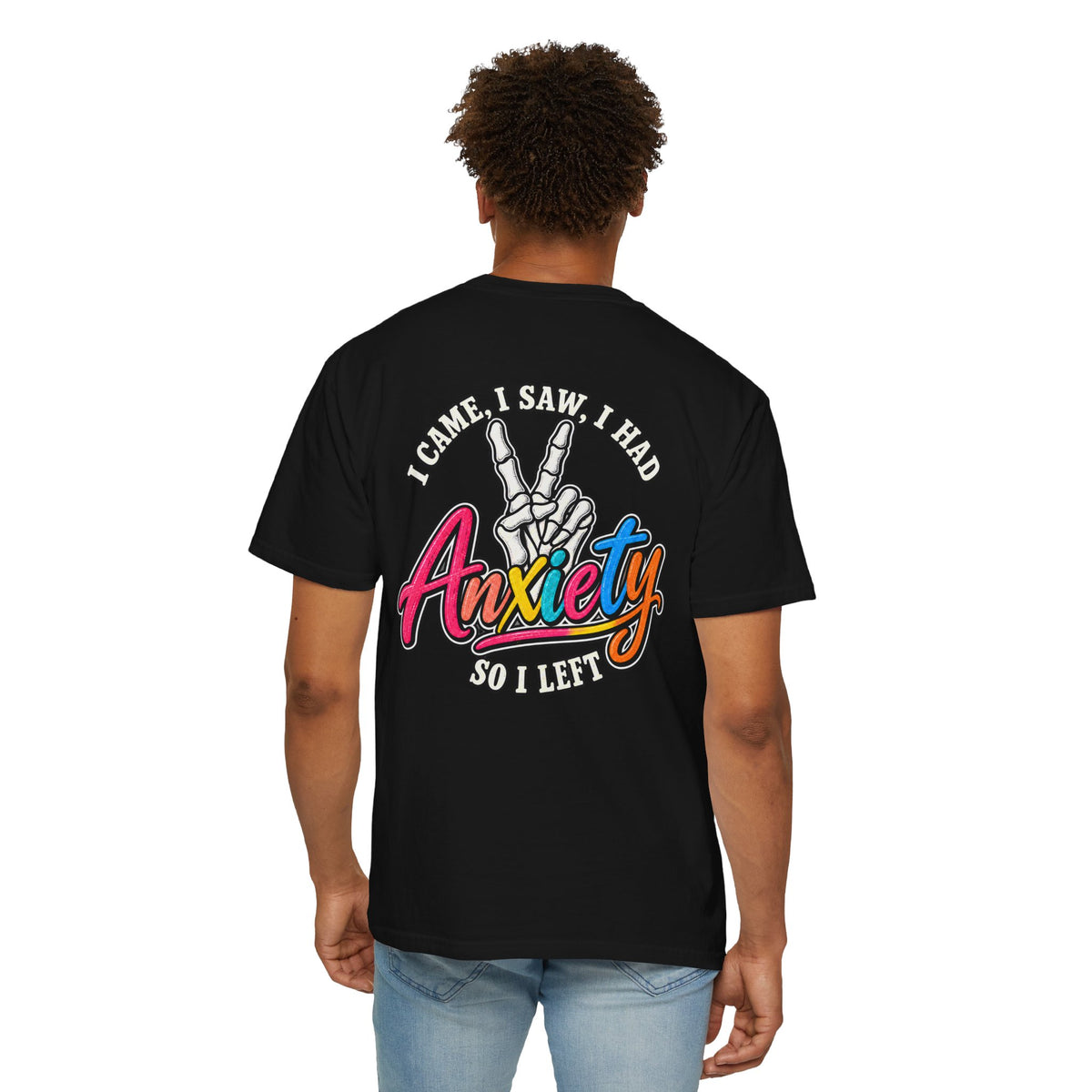 Anxiety Skeleton Peace Sign T-Shirt, I Came I Saw I Fled Retro Script Shirt, Funny Mental Health Tee, Anxiety Humor Gift