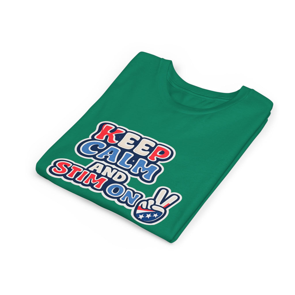Keep Calm and Stim On Youth Shirt Autism Awareness T Shirt Peace Sign Tee Neurodivergent Kids Sensory Shirt Special Needs Gift