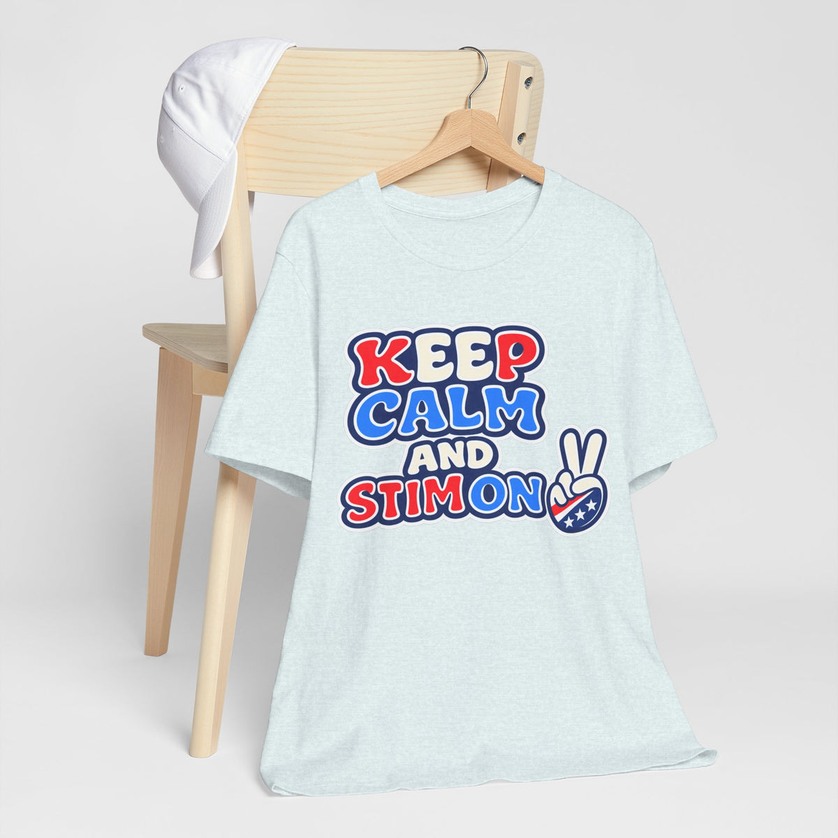 Keep Calm and Stim On Shirt Autism Awareness T Shirt Retro Peace Sign Tee Red White Blue Neurodiversity Sensory Support Gift