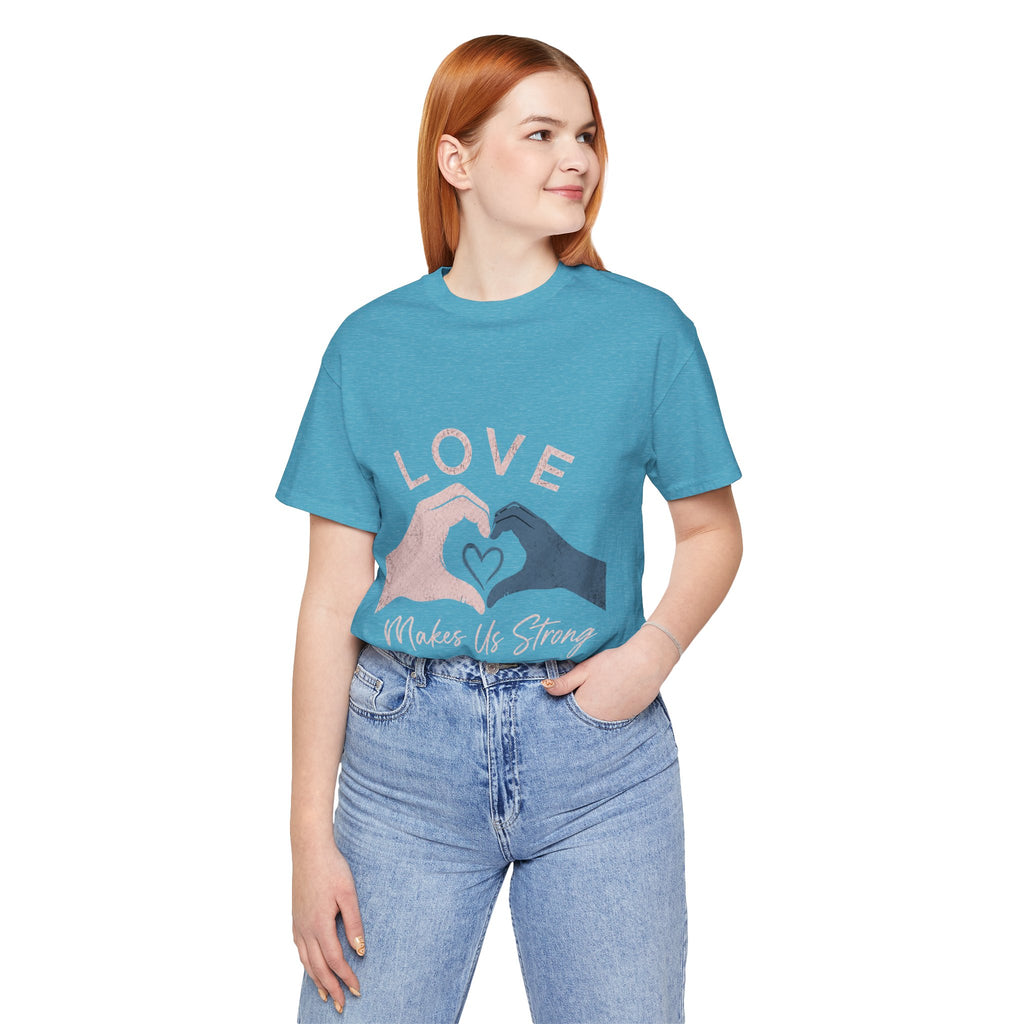 Love Makes Us Strong Autism Acceptance T-Shirt | Heart Hands Tee