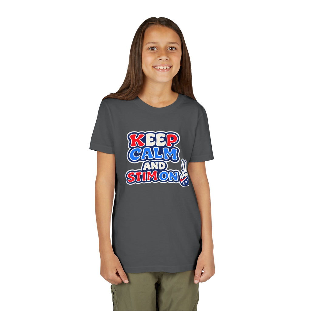 Keep Calm and Stim On Youth Shirt Autism Awareness T Shirt Peace Sign Tee Neurodivergent Kids Sensory Shirt Special Needs Gift