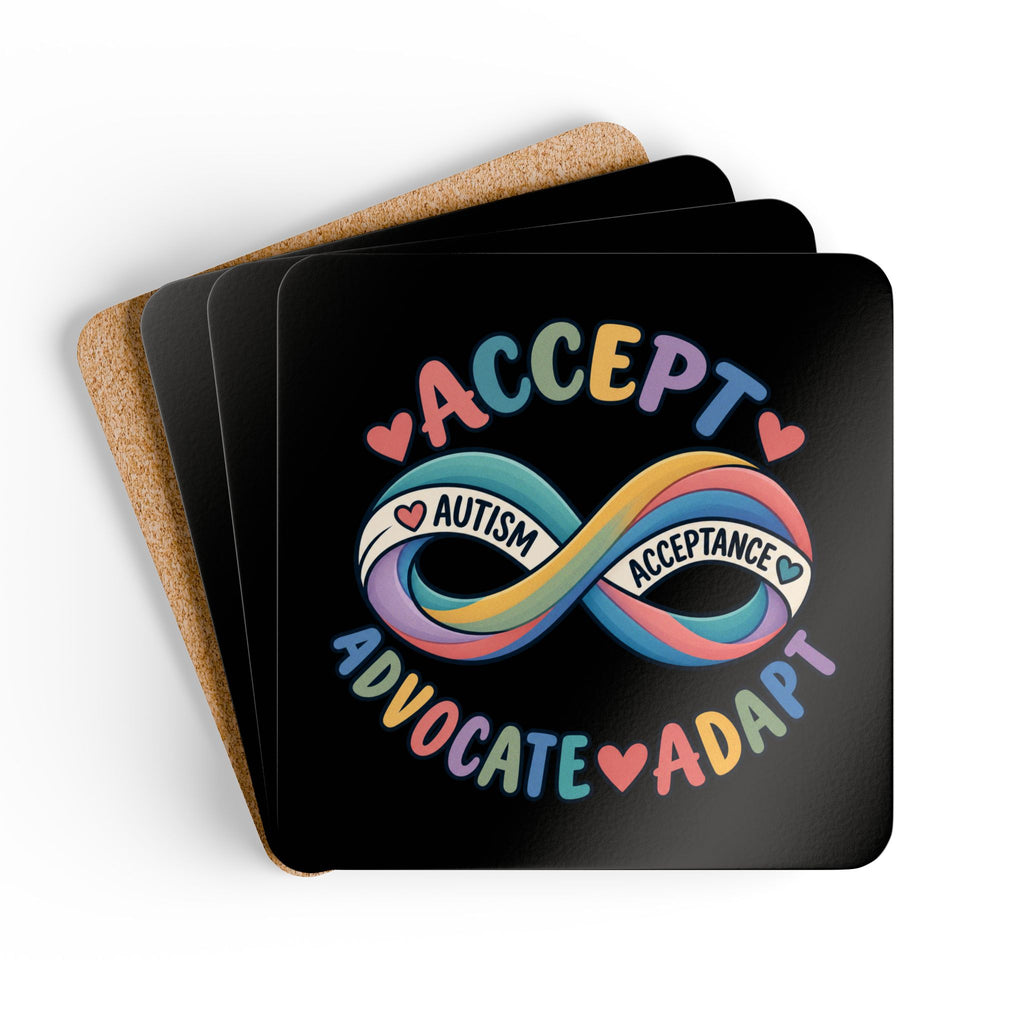 Autism Acceptance Coasters Set of 4, Hardboard Cork Bottom Coasters, Infinity Puzzle Design, Autism Awareness Home Decor Gift