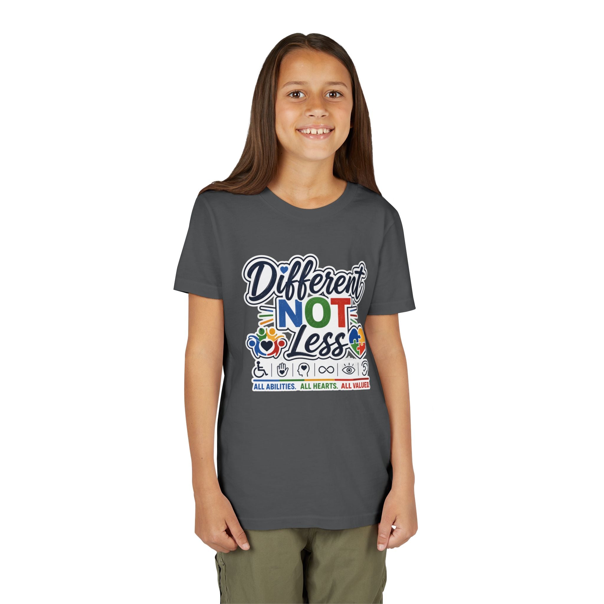 Youth Tee — "Different Not Less" Inclusive Pride Autism Awareness Shirt