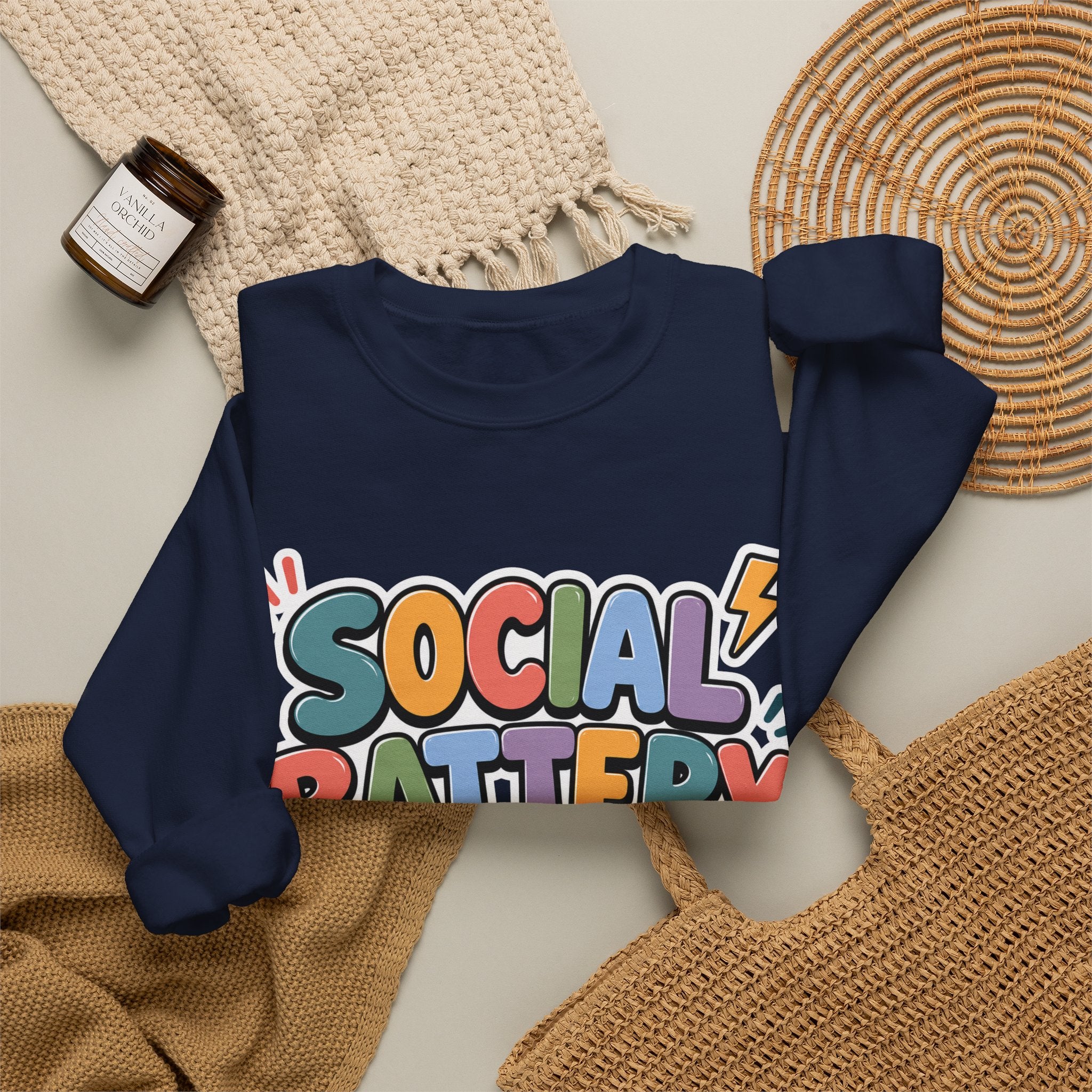 Social Battery Drained Crewneck Sweatshirt | Funny Introvert Sweatshirt | Low Battery Graphic Pullover | Mental Health Humor | Unisex Gift