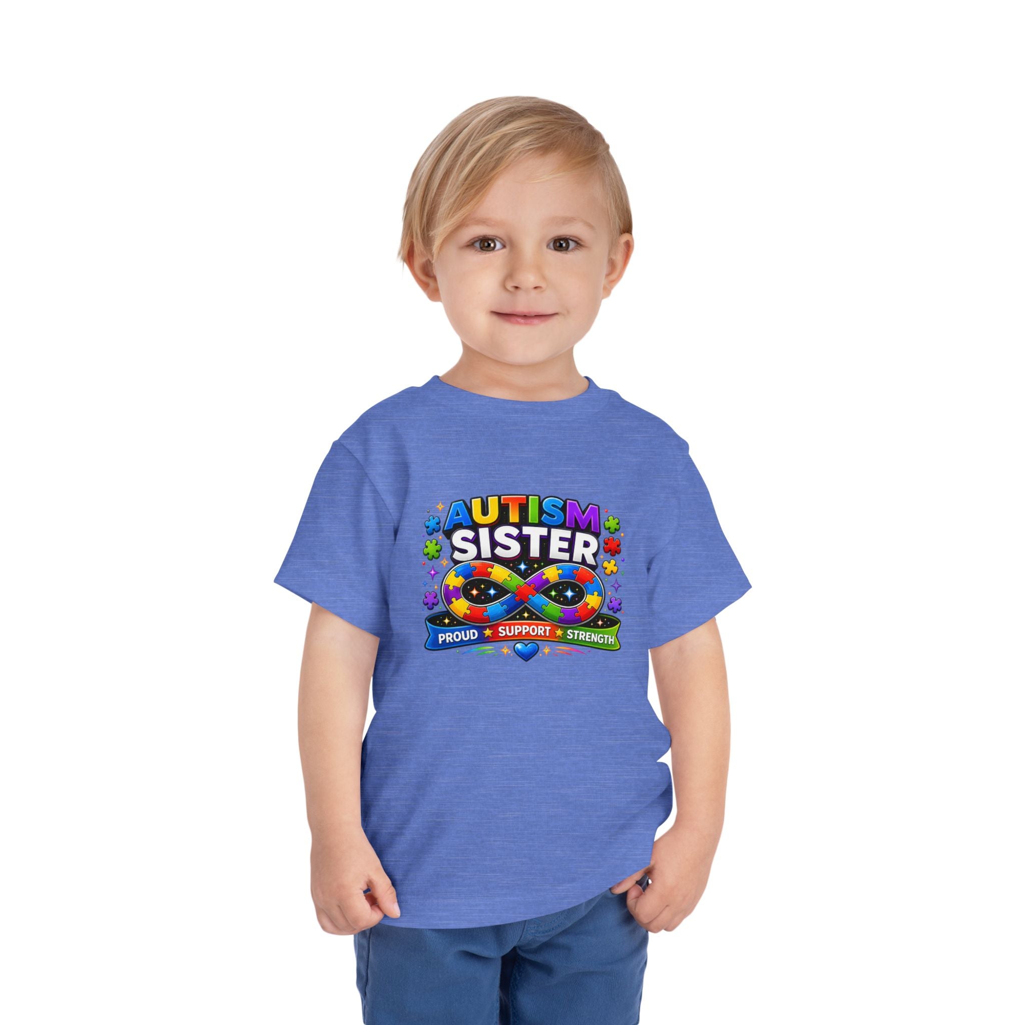 Autism Sister Toddler Tee — Proud Support Strength Puzzle Ribbon