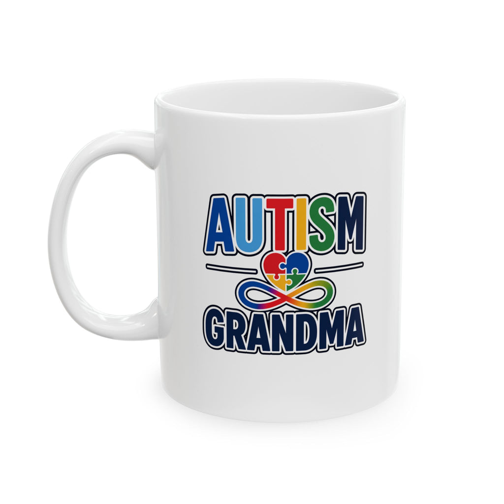 Autism Grandma Alaska Mug | Alaska State Outline Coffee Mug | Puzzle Heart Infinity Design | Autism Awareness & Acceptance Gift