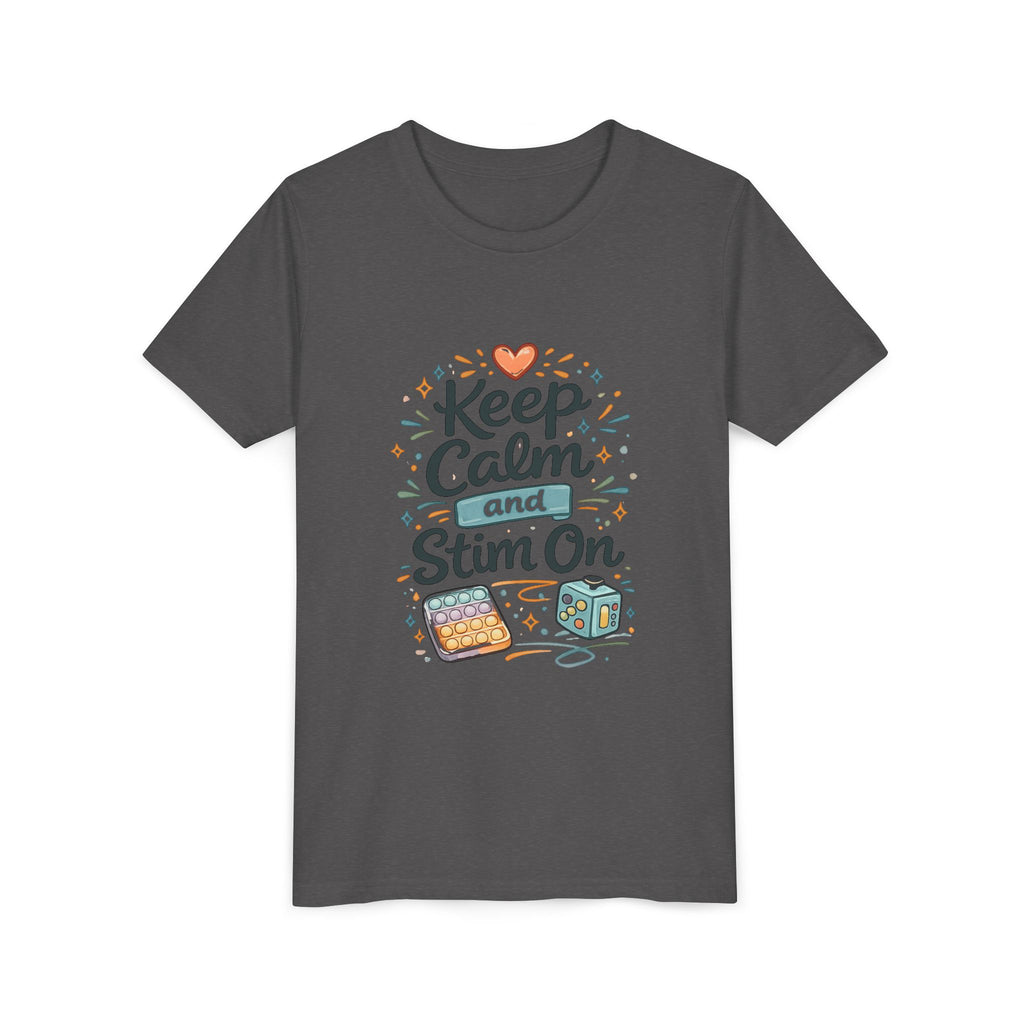 Keep Calm and Stim On Youth Shirt Autism Sensory T Shirt Neurodivergent Kids Tee Fidget Toy Gift Special Needs Awareness