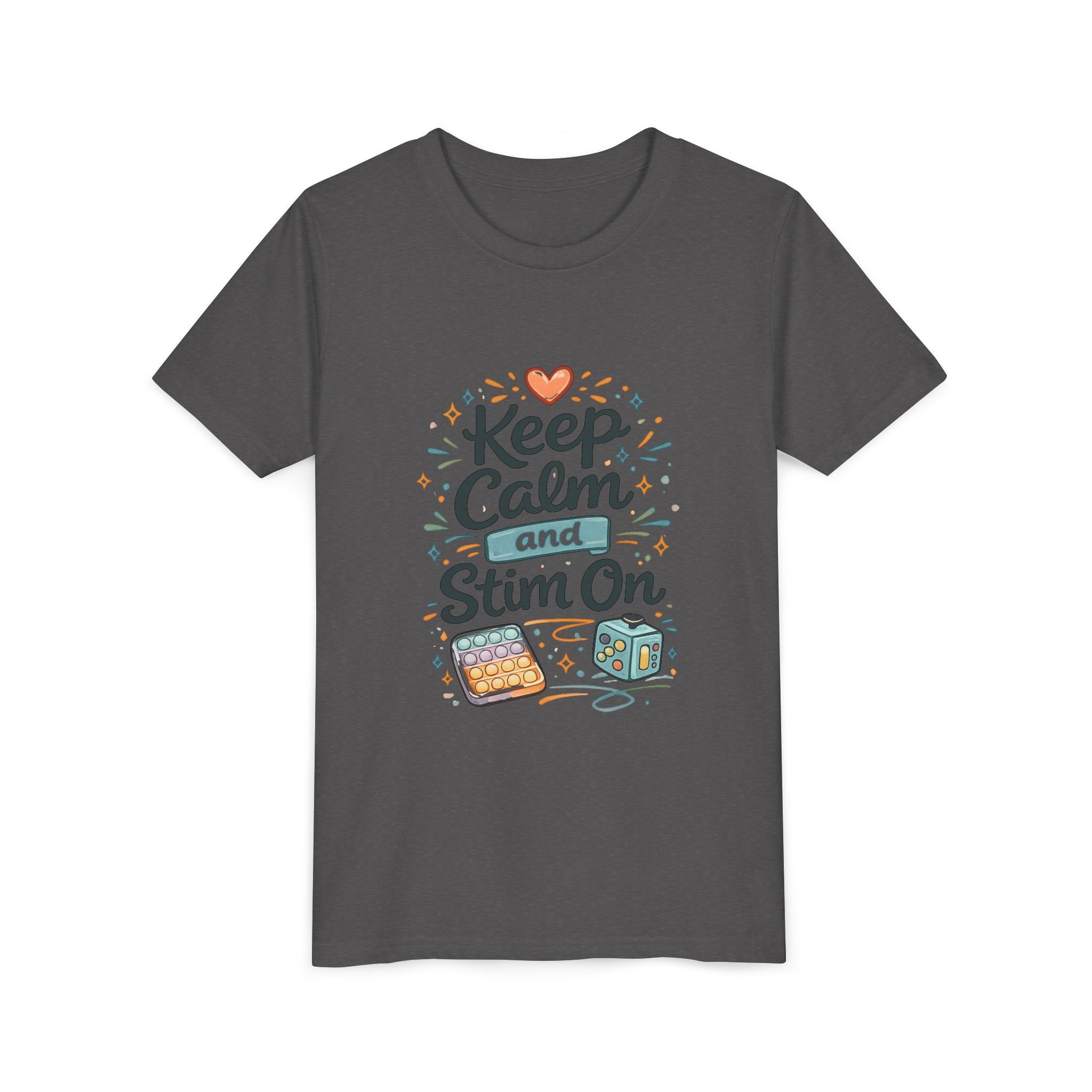 Keep Calm and Stim On Youth Shirt Autism Sensory T Shirt Neurodivergent Kids Tee Fidget Toy Gift Special Needs Awareness