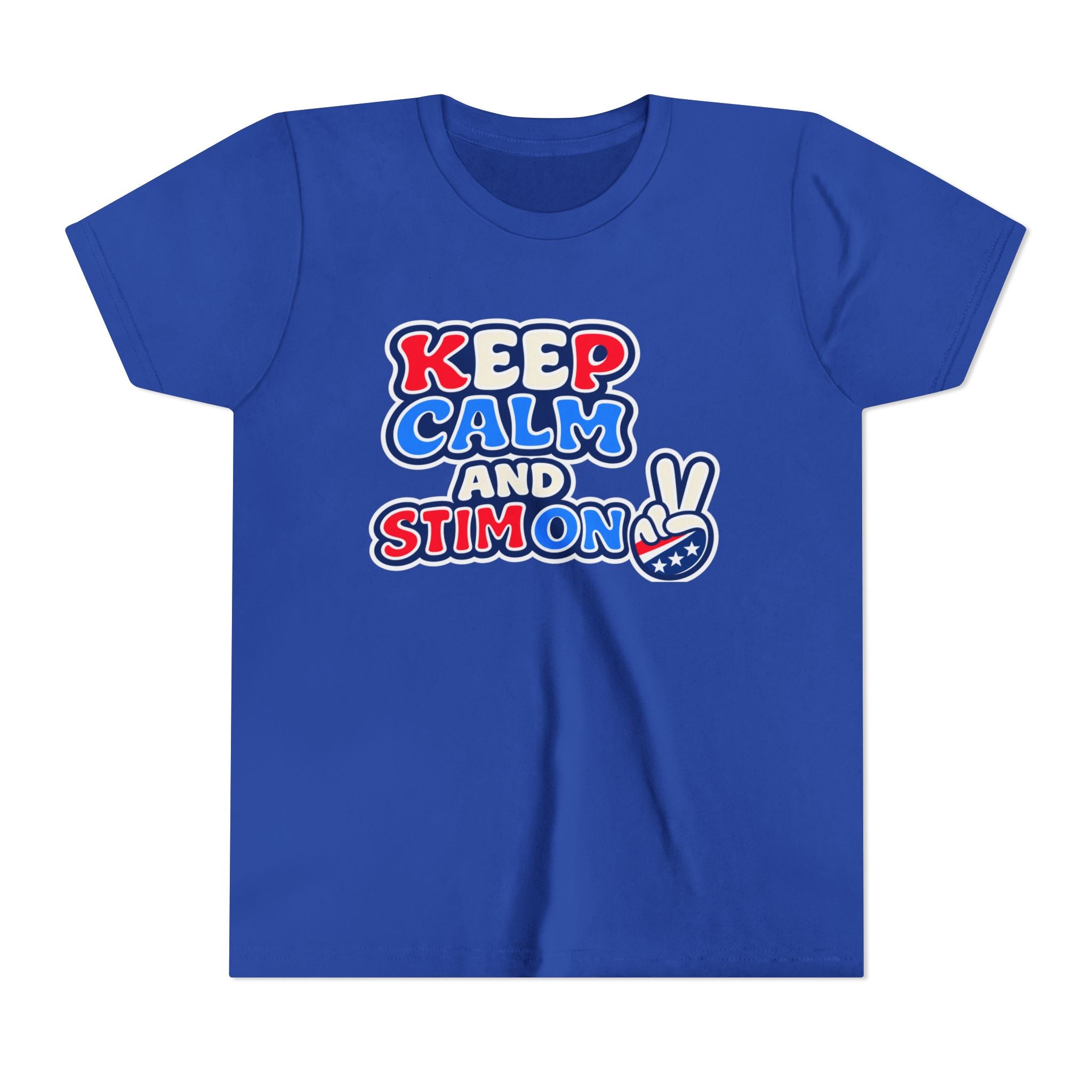 Keep Calm and Stim On Youth Shirt Autism Awareness T Shirt Peace Sign Tee Neurodivergent Kids Sensory Shirt Special Needs Gift
