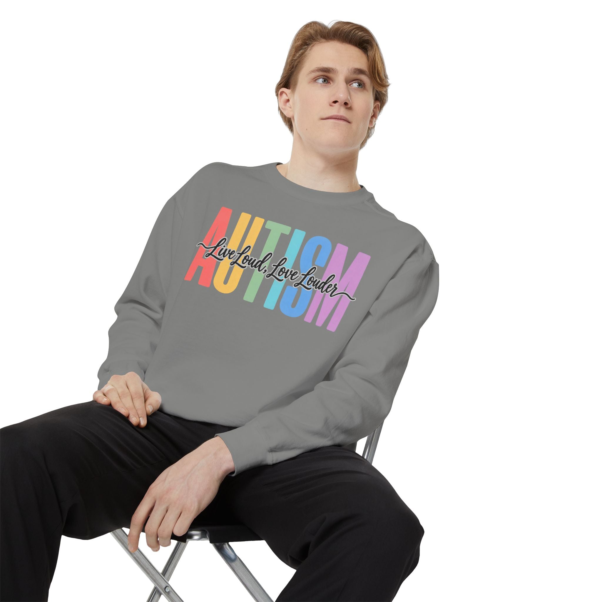 Autism Rainbow Block Letters Sweatshirt, Live Loud Love Louder Crewneck, Autism Awareness Colorful Hoodie, Autism Acceptance Gift