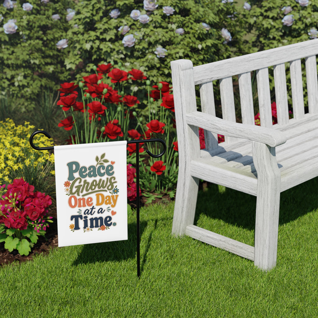 Peace Grows One Day at a Time Garden Banner | Floral Typography