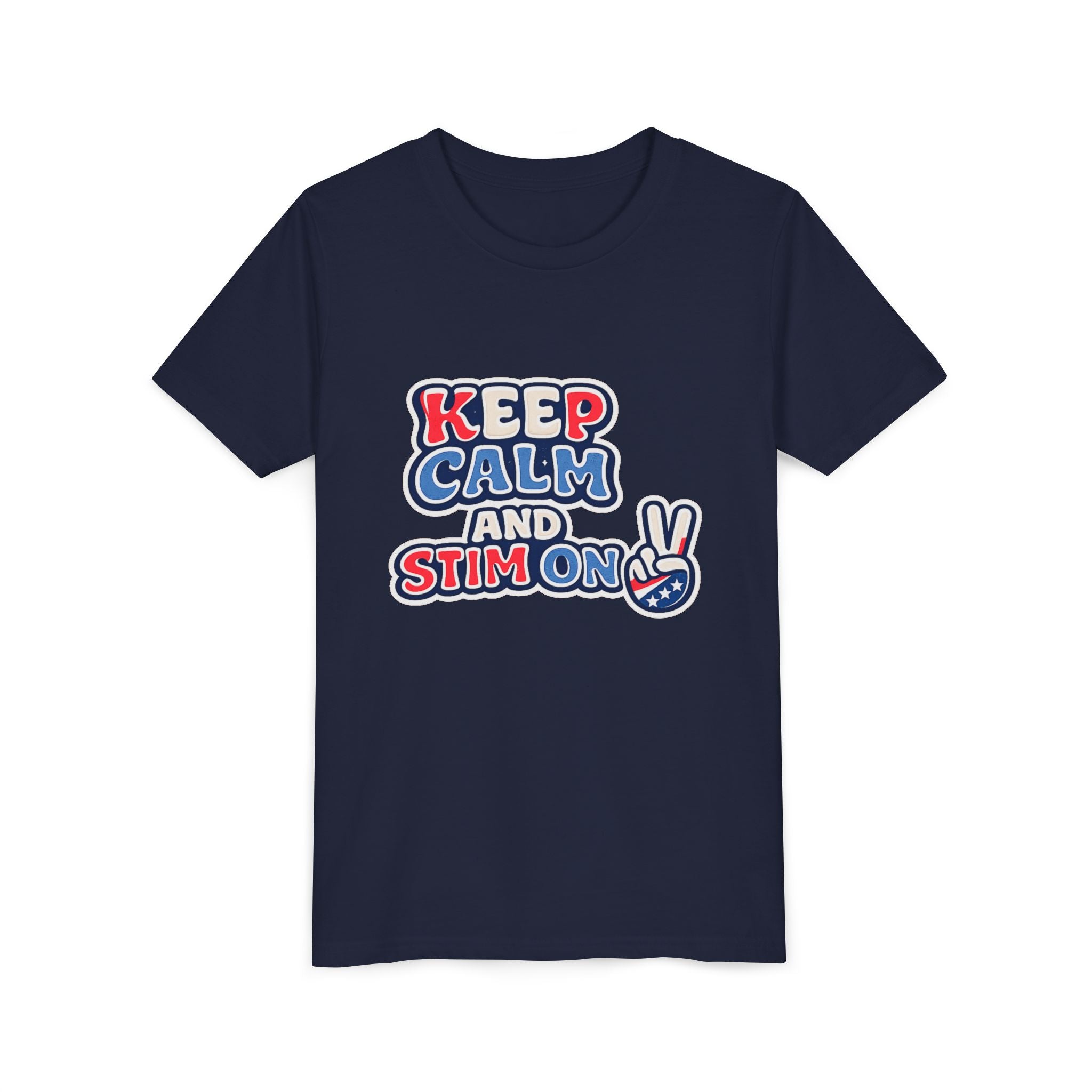 Keep Calm and Stim On Youth Shirt Autism Awareness T Shirt Peace Sign Tee Neurodivergent Kids Sensory Shirt Special Needs Gift