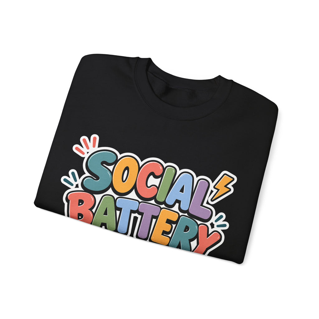 Social Battery Drained Crewneck Sweatshirt | Funny Introvert Sweatshirt | Low Battery Graphic Pullover | Mental Health Humor | Unisex Gift