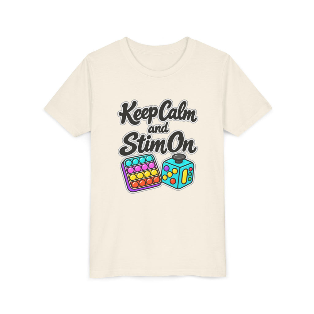 Keep Calm and Stim On Youth Shirt Autism Sensory T Shirt Neurodivergent Kids Tee Fidget Toy Gift Special Needs Awareness