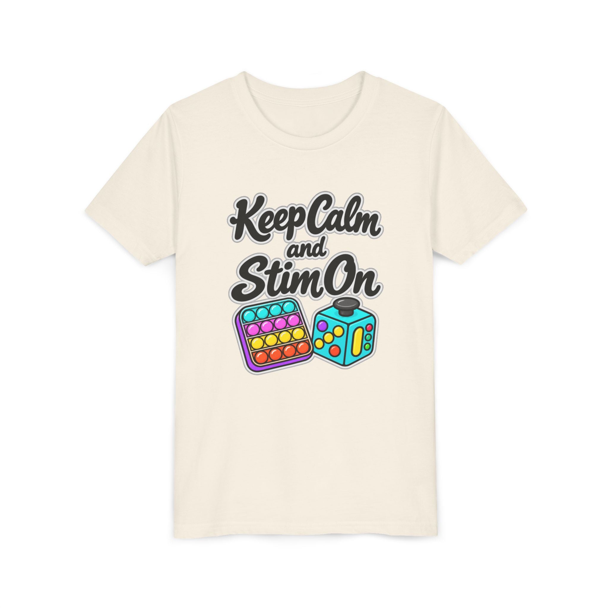 Keep Calm and Stim On Youth Shirt Autism Sensory T Shirt Neurodivergent Kids Tee Fidget Toy Gift Special Needs Awareness