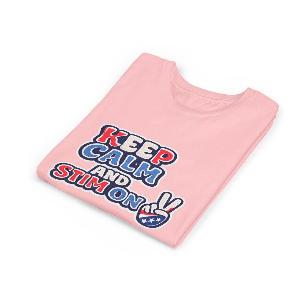 Keep Calm and Stim On Youth Shirt Autism Awareness T Shirt Peace Sign Tee Neurodivergent Kids Sensory Shirt Special Needs Gift