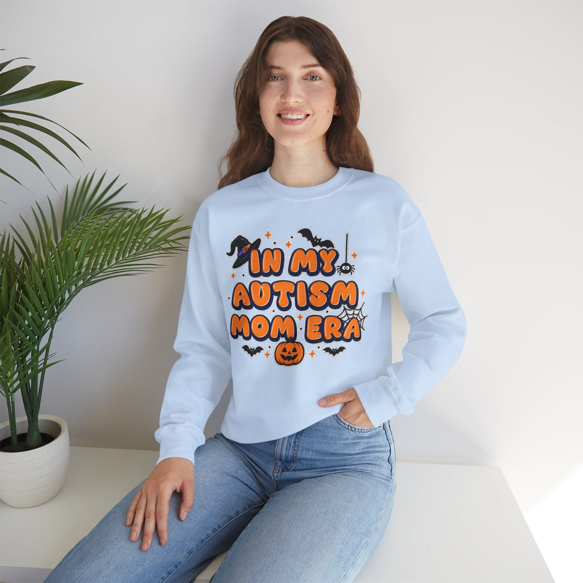 In My Autism Mom Era Sweatshirt, Halloween Pumpkin Bats Witch Hat Crewneck, Autism Awareness Fall Shirt, Autism Mom Halloween Gift