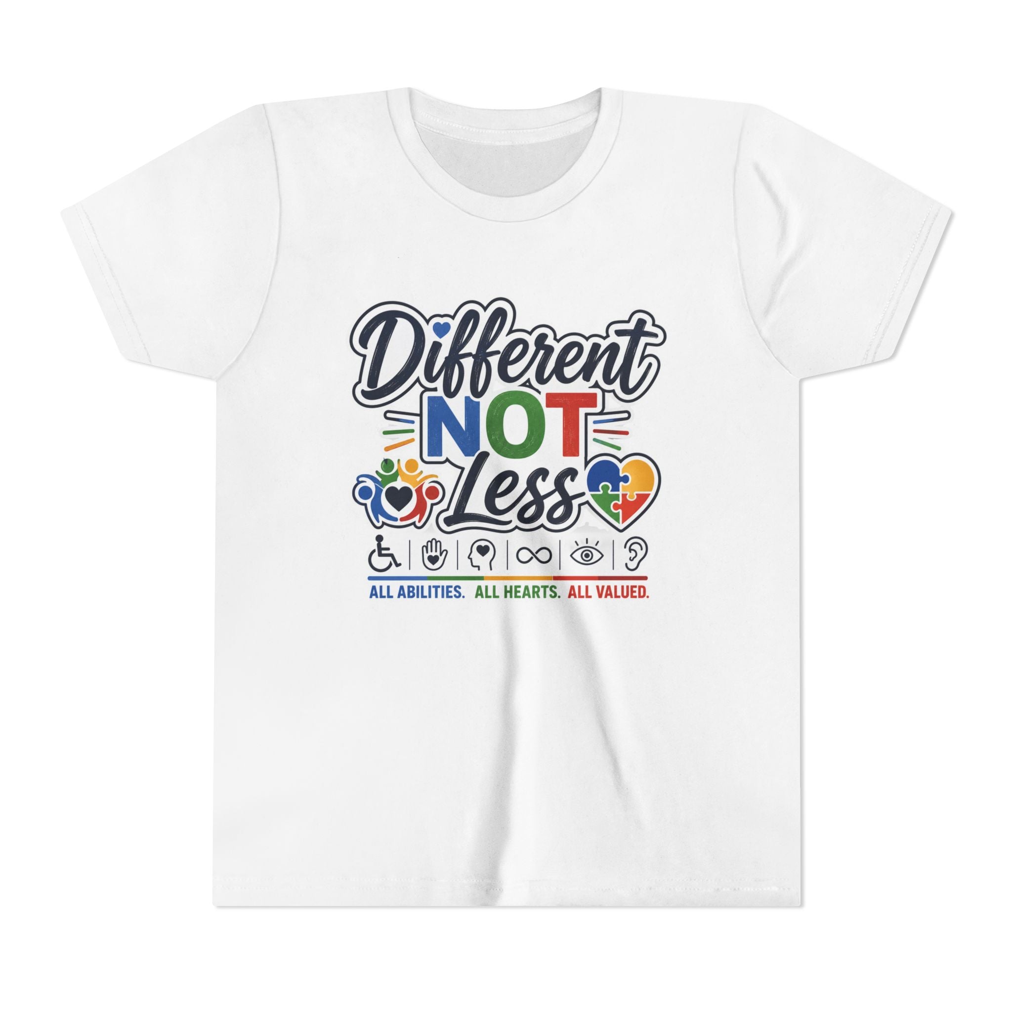 Youth Tee — "Different Not Less" Inclusive Pride Autism Awareness Shirt