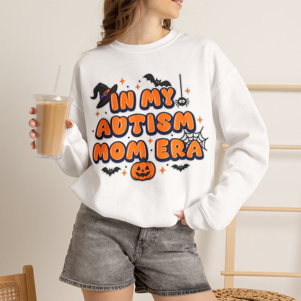 In My Autism Mom Era Sweatshirt, Halloween Pumpkin Bats Witch Hat Crewneck, Autism Awareness Fall Shirt, Autism Mom Halloween Gift