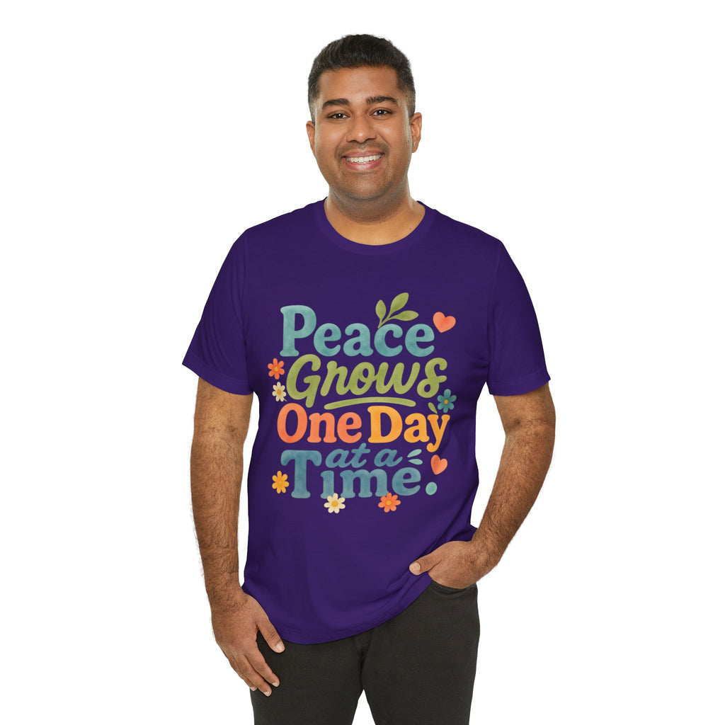 Peace Grows One Day at a Time Tee | Positive Quote Floral Typography