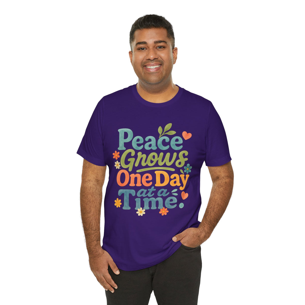 Peace Grows One Day at a Time Tee | Positive Quote Floral Typography