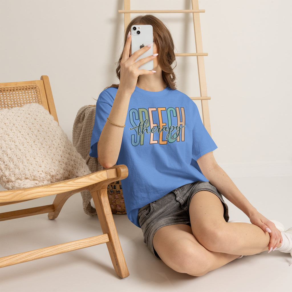 Speech Therapy T-Shirt | Retro Block Letter Speech Pathology Tee | SLP Gift Shirt | Pastel Speech Language Pathologist Shirt