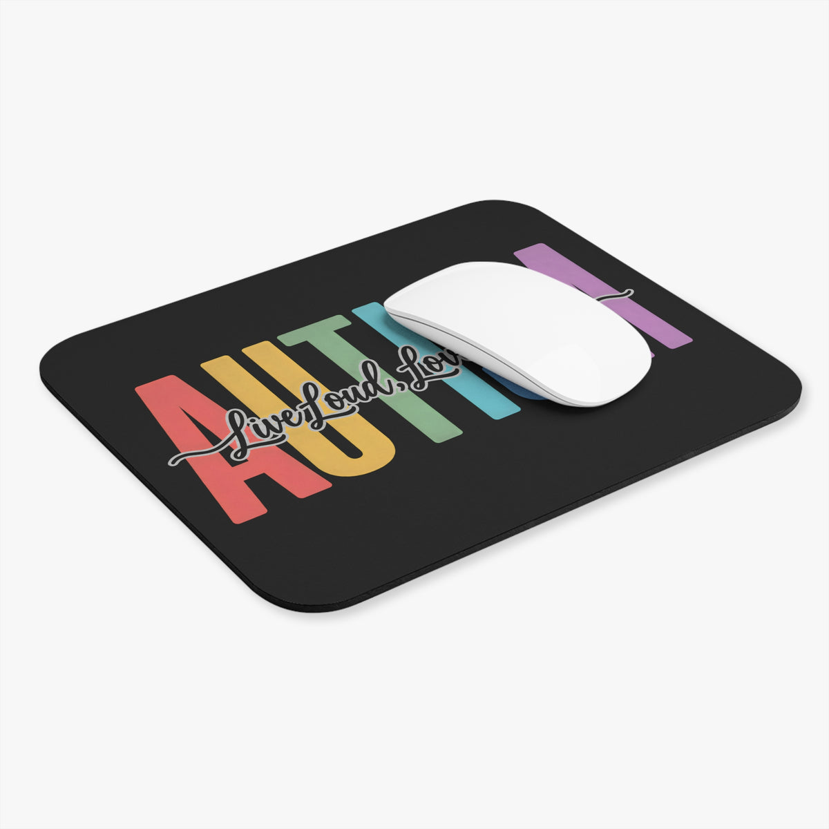 Autism Live Loud Love Louder Mouse Pad | Rainbow Awareness Desk Mat | Autism Acceptance Gift | Neurodiversity Office Decor