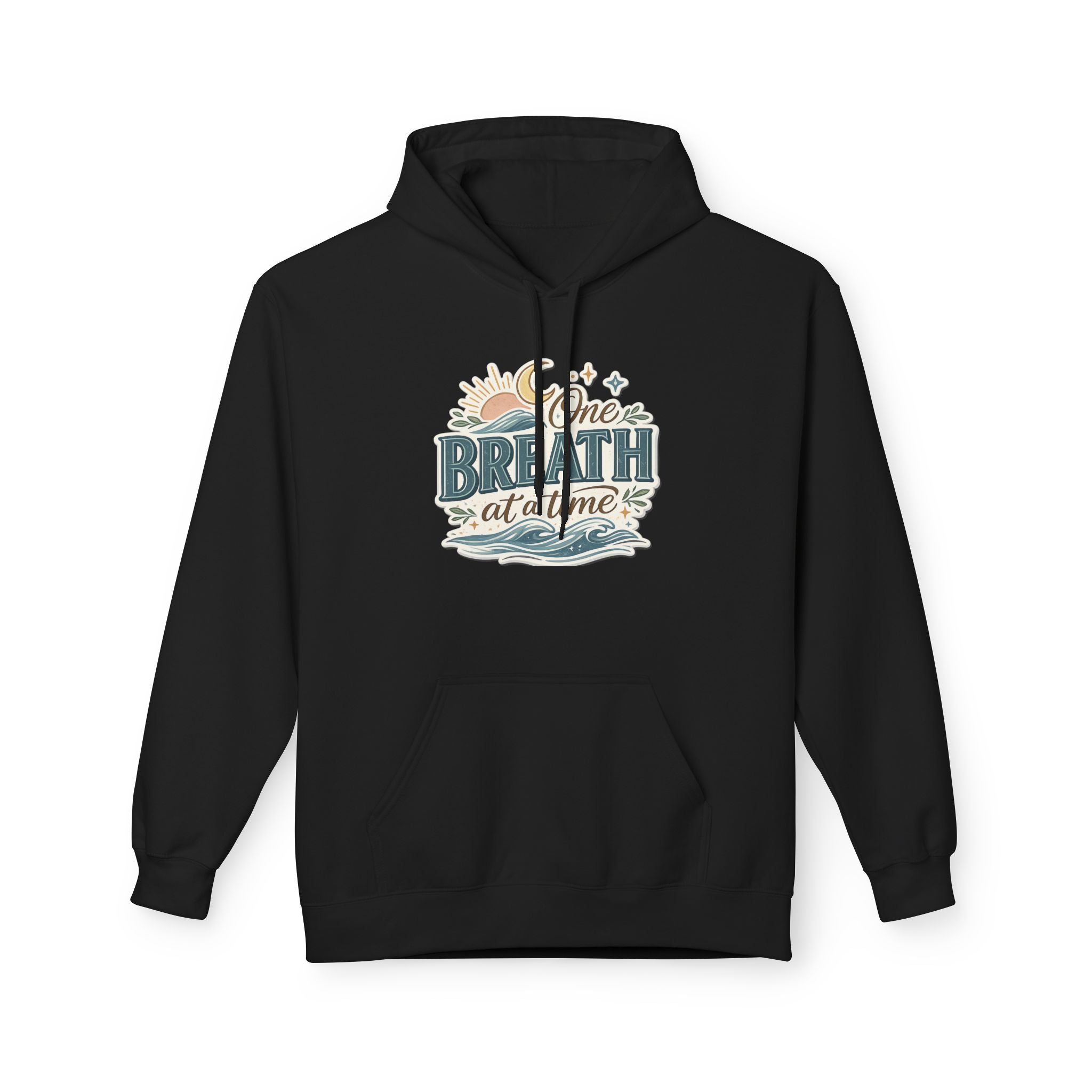 One Breath at a Time Hoodie | Ocean Waves Sun Illustration