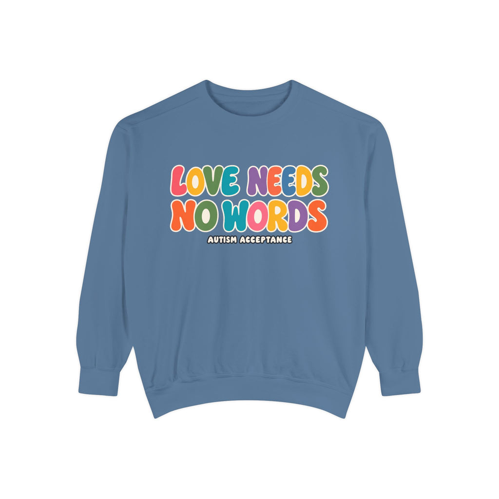 Love Needs No Words Sweatshirt, Rainbow Bubble Letter Crewneck, Autism Acceptance Hoodie, Nonverbal Autism Colorful Sweatshirt Gift