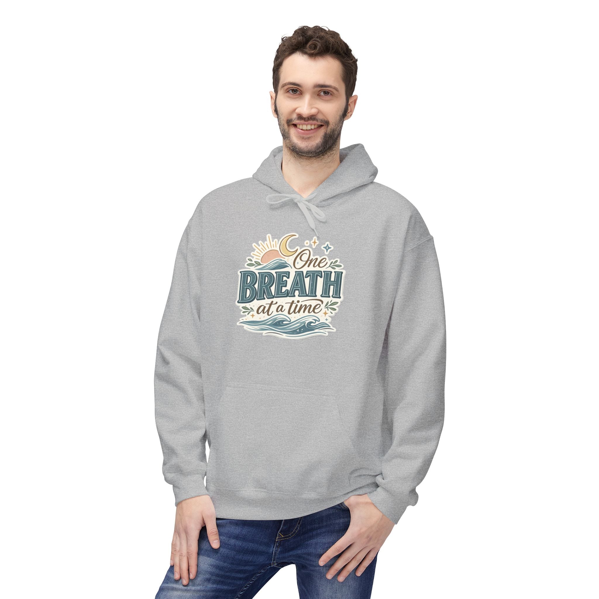 One Breath at a Time Hoodie | Ocean Waves Sun Illustration