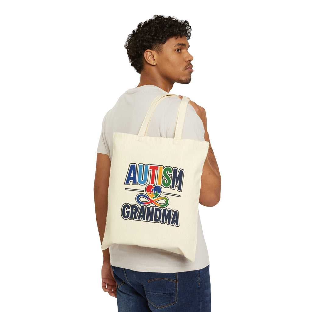Autism Grandma Tote Bag | Puzzle Heart Infinity Design | Autism Awareness & Acceptance Gift | Reusable Canvas Book Bag | Special Needs