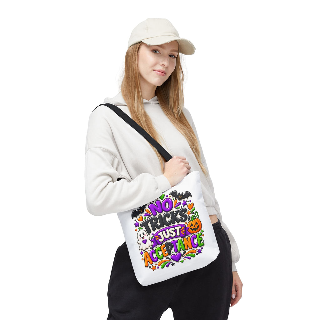 No Tricks Just Acceptance Tote Bag, Halloween Autism Awareness Bag, Autism Acceptance Canvas Tote, Inclusive Halloween Gift