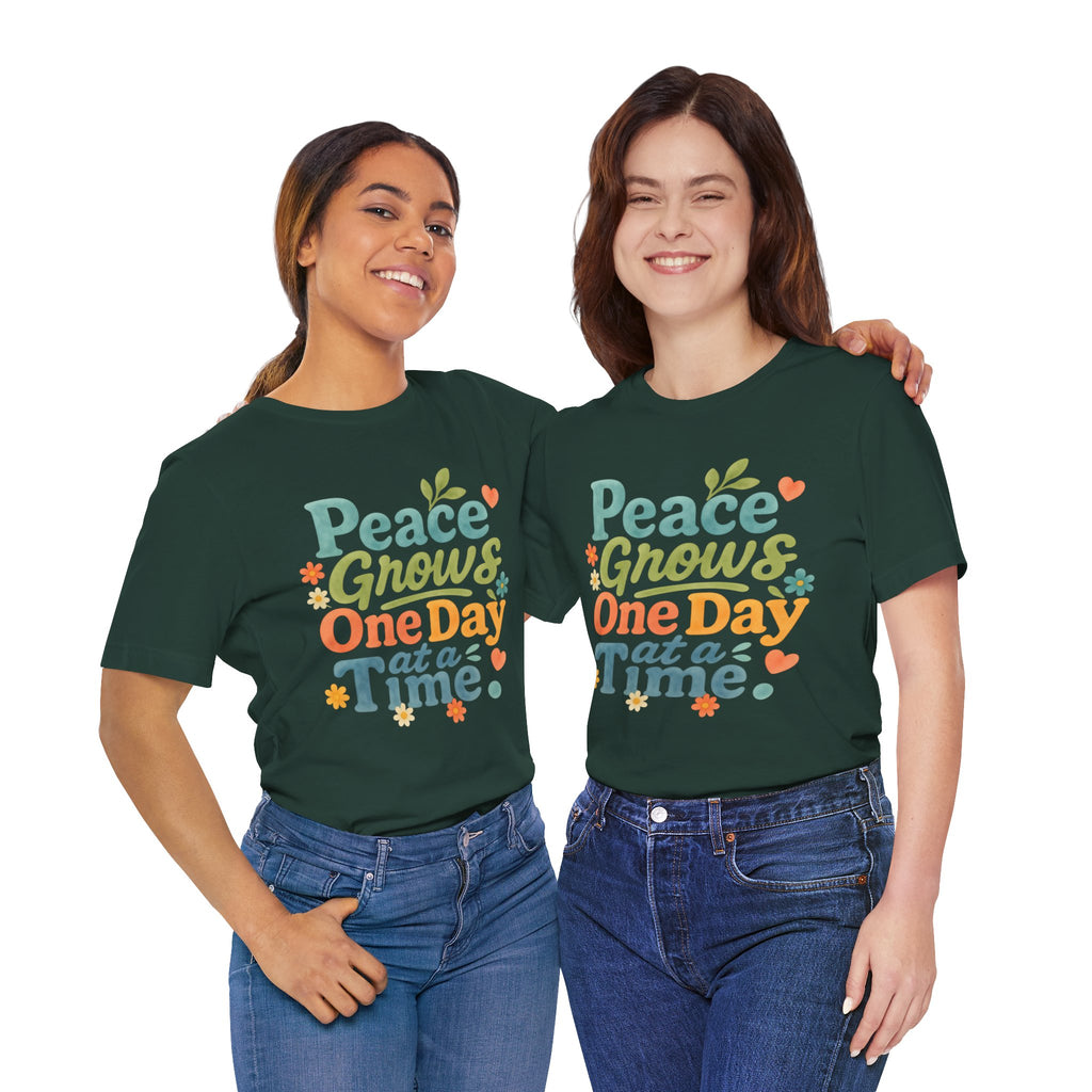 Peace Grows One Day at a Time Tee | Positive Quote Floral Typography