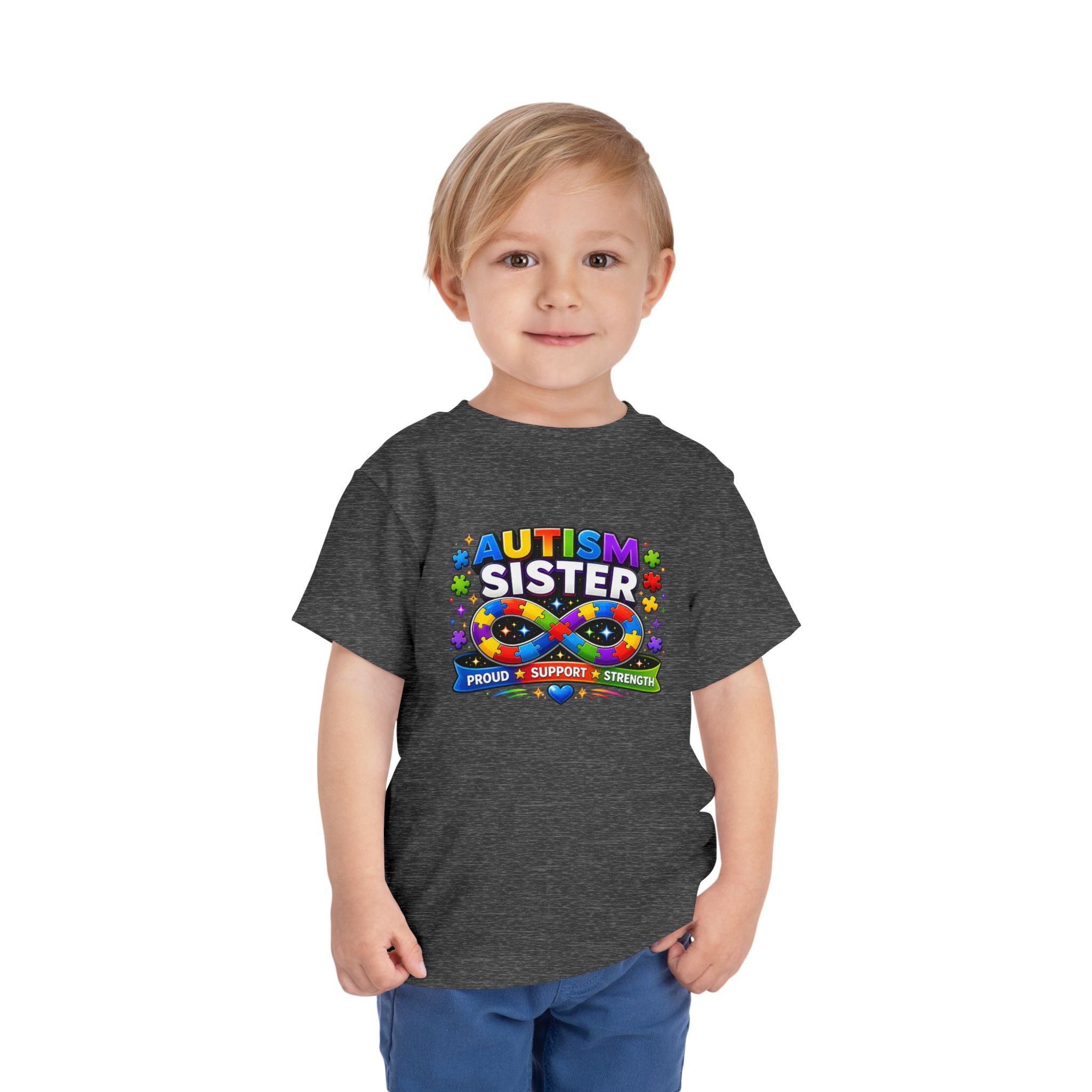 Autism Sister Toddler Tee — Proud Support Strength Puzzle Ribbon