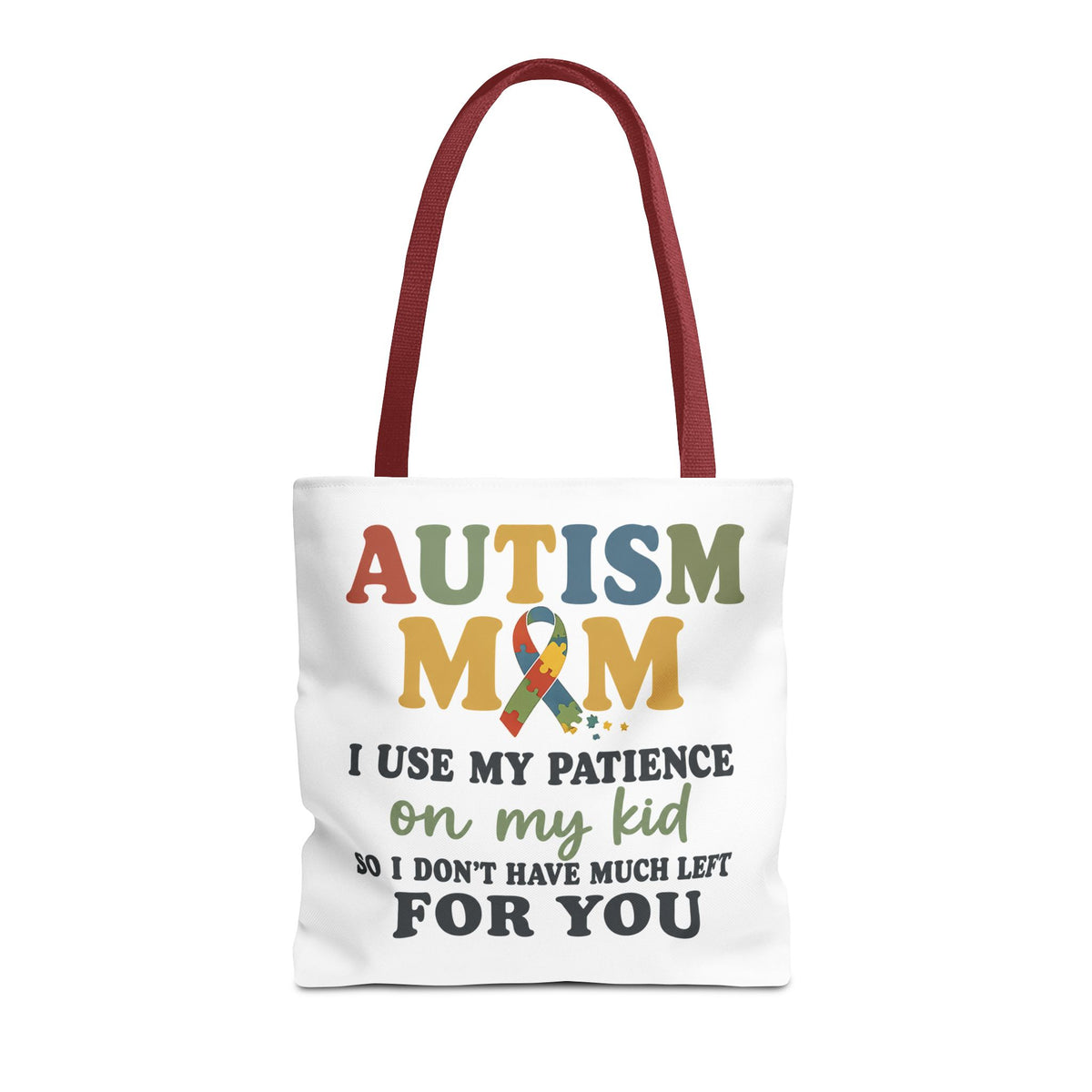 Autism Mom Ribbon Typography Tote Bag, Autism Awareness Tote, Autism Support Bag, Autism Mom Gift, Neurodiversity Canvas Tote Bag