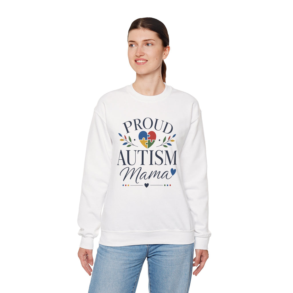 Proud Autism Mama Sweatshirt | Autism Awareness Heart Puzzle Design
